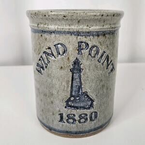 Vintage Salt Glaze Stoneware Utensil Crock Pottery Salt Glaze 5.5" Marked 84ZP